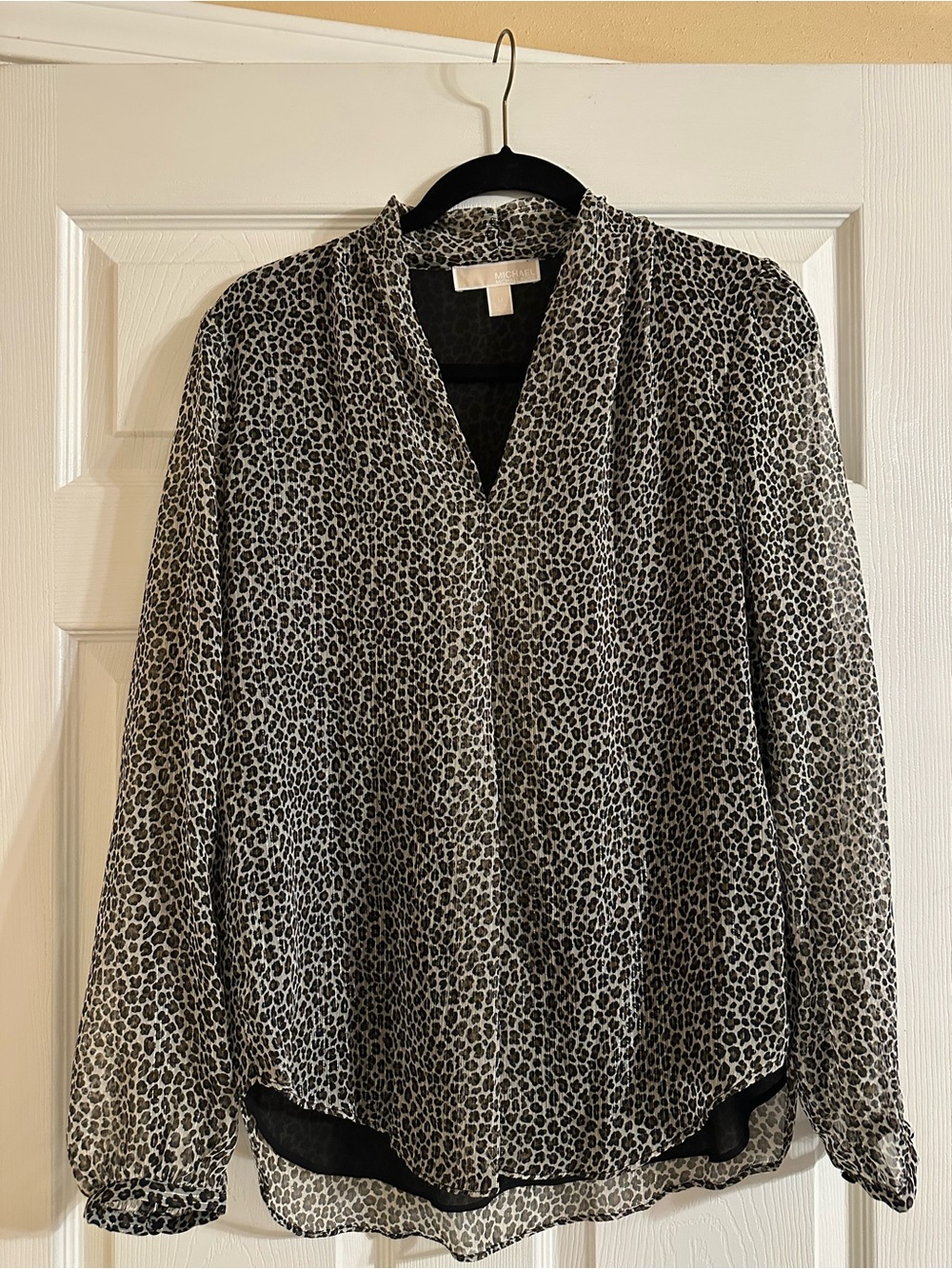 Michael Kors Black & White Leopard Print V-Neck Blouse